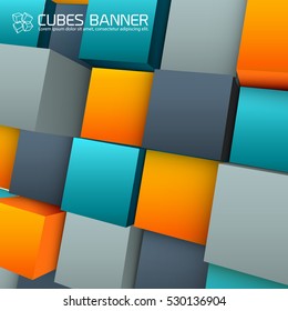 Abstract geometric background with rows of 3d cubes of bright colors vector illustration