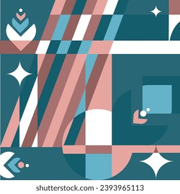 Abstract geometric background in scandi style.Vector illustration with geometric shapes and figures for print wallpaper, poster, web, background