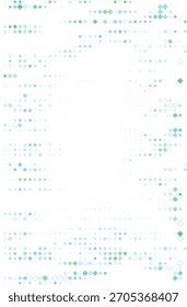 Abstract geometric background with scattered blue and green diamond shapes on a white backdrop, creating a modern digital pattern for technology and business.