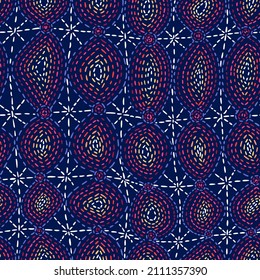 Abstract geometric background. Seamless design with hand drawn dashed lines forming circles. Dotted hypnotic pattern. Antique folk ornament. Oriental motif.