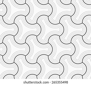 Abstract geometric background. Seamless flat monochrome pattern. Simple design.Slim gray rounded tetrapods with offset.