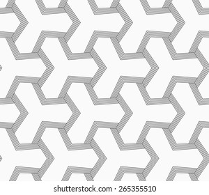 Abstract geometric background. Seamless flat monochrome pattern. Simple design.Slim gray tetrapods with striped bevel.