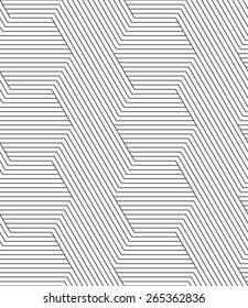 Abstract geometric background. Seamless flat monochrome pattern. Simple design.Slim gray diagonally and horizontally striped hexagons.