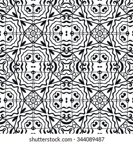 Abstract geometric background, seamless graphic pattern. Repeating fabric texture, arabic, indian ornament. Black and white vector illustration.