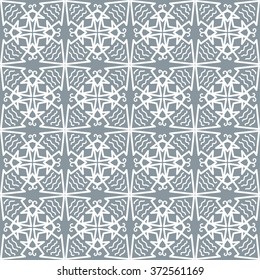 Abstract geometric background seamless lace pattern, repeating monochrome fabric texture. Tribal ethnic ornament, vector decorative graphic illustration