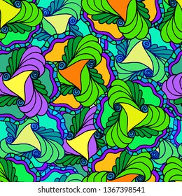 Abstract geometric background seamless multi-colored flowers shape