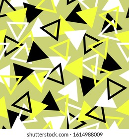 Abstract geometric background. Seamless pattern. Vector illustration. Yellow, black, white triangles