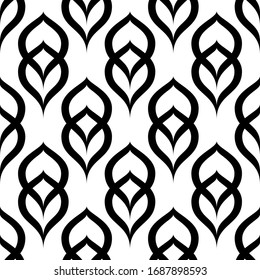 Abstract geometric background. Seamless pattern. Stylish floral texture. Floral design for prints. Peacock feather. Stylized ditzy ornament. Elegant black and white flowers. Bird plumage. Vector