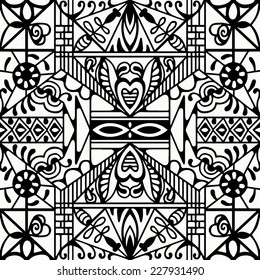 Abstract geometric background, seamless pattern, hand drawn ethnic ornament, lace texture, black and white vector illustration