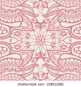 Abstract geometric background, seamless pattern, hand drawn ethnic ornament, lace texture, vector illustration