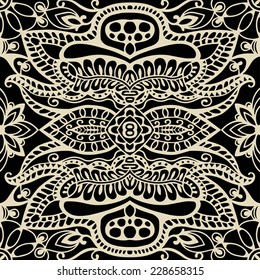 Abstract geometric background, seamless pattern, hand drawn ethnic ornament, lace texture, vector illustration