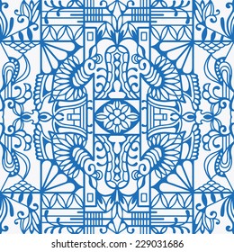 Abstract geometric background, seamless pattern, hand drawn ethnic ornament, lace texture, vector illustration