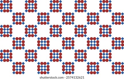 abstract geometric background, seamless geometric pattern, seamless geometric pattern red dot, blue diamond racing repeat pattern, replete image, design for fabric printing, checkerboard chess