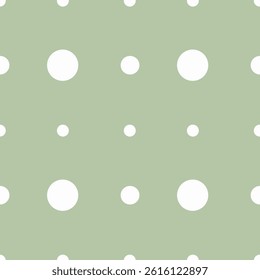 Abstract, geometric background, seamless pattern. White polka dot print of different sizes on a light background. Seamless vector pattern for any surfaces and the web.