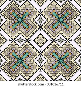 Abstract geometric background seamless pattern, repeating fabric texture. Hand drawn tribal ethnic arabic indian ornament. Vector illustration
