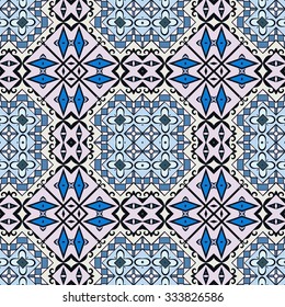 Abstract geometric background seamless pattern, repeating fabric texture. Hand drawn tribal ethnic arabic indian ornament. Vector illustration