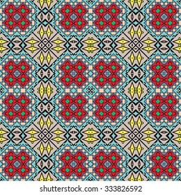 Abstract geometric background seamless pattern, repeating fabric texture. Hand drawn tribal ethnic arabic indian ornament. Vector illustration