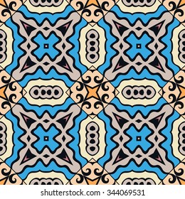 Abstract geometric background, seamless pattern, tribal ethnic arabic indian ornament, fabric repeating texture. Vector illustration