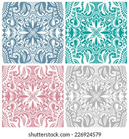 Abstract geometric background, seamless patterns set, tribal ethnic ornament, detailed lace pattern, vector illustration