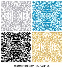 Abstract geometric background, seamless patterns set, tribal ethnic ornament, detailed lace pattern, vector illustration