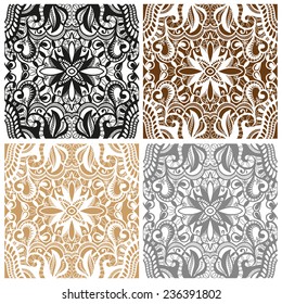 Abstract geometric background, seamless patterns set, tribal ethnic ornament, detailed lace pattern, vector illustration