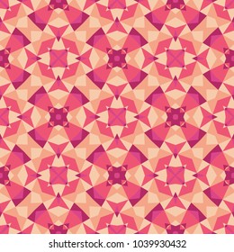 Abstract geometric background - seamless vector pattern illustration in red and pink colors. Ethnic boho style. Mosaic ornament structure.