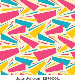 Abstract geometric background - seamless vector pattern illustration in blue, red and yellow colors. Mosaic ornament structure.