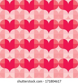 Abstract Geometric Background - Seamless Vector Pattern with Pink and Red Hearts for Valentine's Day.