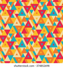 Abstract geometric background - seamless vector pattern for presentation, booklet, website and other design project. Triangles shapes backdrop. Yellow, orange and red colors. 