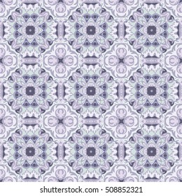 Abstract geometric background. Seamless vector pattern in blue colors. Ethnic boho style. Mosaic ornament structure. Carpet fragment.
