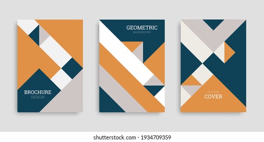 Abstract geometric background. Set of A4 vertical brochures. Cover design in flat style. Vector illustration. Business template collection. Design poster, cover, wallpaper, notebook, catalog.