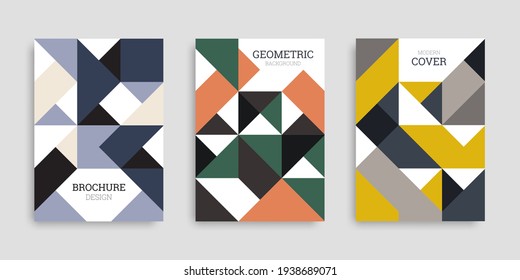 Abstract geometric background. Set of A4 vertical brochures. Cover design in flat style. Vector illustration. Business template collection. Design poster, cover, wallpaper, notebook, catalog.