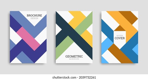 Fondo geométrico abstracto. Conjunto de folletos verticales A4. Diseño de portada de estilo plano. Ilustración vectorial. Colección de plantillas de negocio. Cartel de diseño, portada, papel pintado, cuaderno, catálogo.