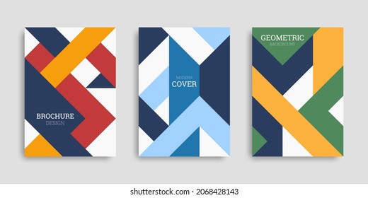Abstract Geometric Background. Set Of A4 Vertical Brochures. Cover Design In Flat Style. Business Template Collection. Vector Illustration. Design Poster, Cover, Wallpaper, Notebook, Catalog.