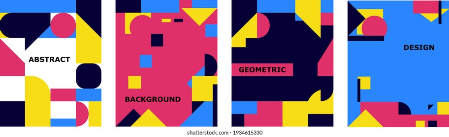 Abstract geometric background set. Colorful memphis style design. Bauhaus geometry figures and shapes abstract wallpaper