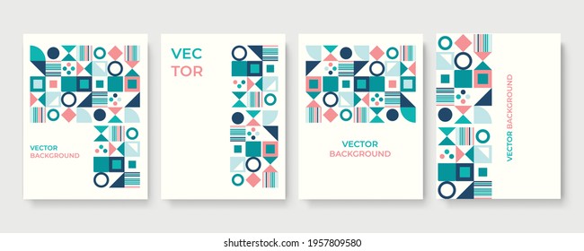 Abstract geometric background. Set of cover vertical retro brochures. Cover design in flat style. Vector illustration. Business template collection. Design poster, cover, wallpaper, notebook, catalog