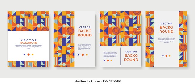 Abstract geometric background. Set of cover vertical retro brochures. Cover design in flat style. Vector illustration. Business template collection. Design poster, cover, wallpaper, notebook, catalog