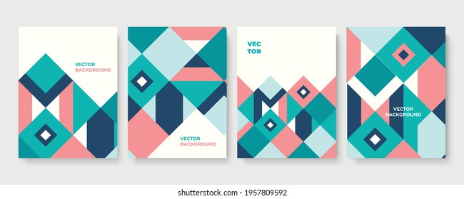 Abstract geometric background. Set of cover vertical retro brochures. Cover design in flat style. Vector illustration. Business template collection. Design poster, cover, wallpaper, notebook, catalog