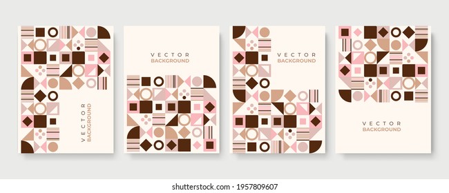 Abstract geometric background. Set of cover vertical retro brochures. Cover design in flat style. Vector illustration. Business template collection. Design poster, cover, wallpaper, notebook, catalog
