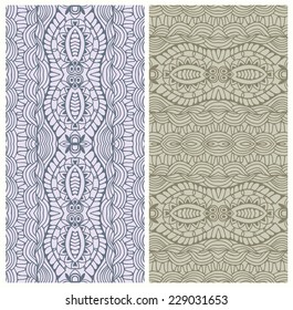 Abstract geometric background set. Decorative ethnic ornament, border lace pattern. Series of image template frame design for card, hand drawn artwork