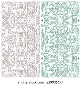 Abstract geometric background set. Decorative ethnic ornament, border lace pattern. Series of image template frame design for card, hand drawn artwork