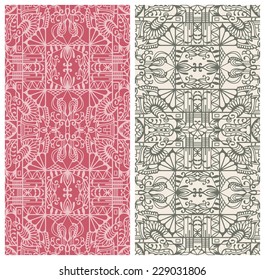 Abstract geometric background set. Decorative ethnic ornament, border lace pattern. Series of image template frame design for card, hand drawn artwork