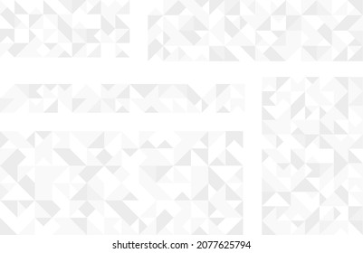 Abstract geometric background set. Grey triangles pattern on white background. Triangular poster on white backdrop