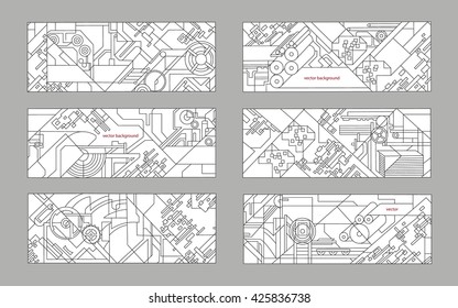 Abstract geometric background set. Vector for printing and paper industry. Technical drawing of mechanisms and machine tools.