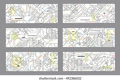 Abstract geometric background set. Vector illustration for printing and paper industry. Technical drawing of mechanisms and machine tools.