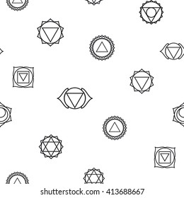 abstract geometric background, seven human chakras, vector seamless pattern, illustration, black and white colors.