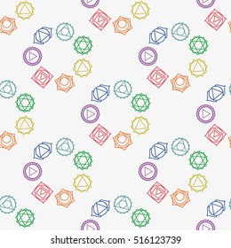 abstract geometric background, seven human chakras, vector seamless pattern, illustration.