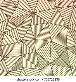 Abstract geometric background with shaded triangles. Vector texture in warm colors. Brown stripes on a light yellow gradient background. Material design imitating a non-uniform surface