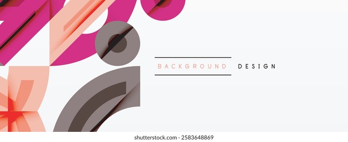 Abstract geometric background with shapes, featuring circular and rounded elements. Bold contrast, smooth gradients, dynamic composition, futuristic style