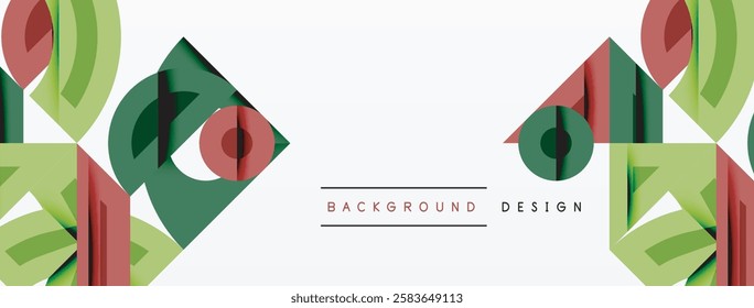 Abstract geometric background with shapes, featuring circular and rounded elements. Bold contrast, smooth gradients, dynamic composition, futuristic style